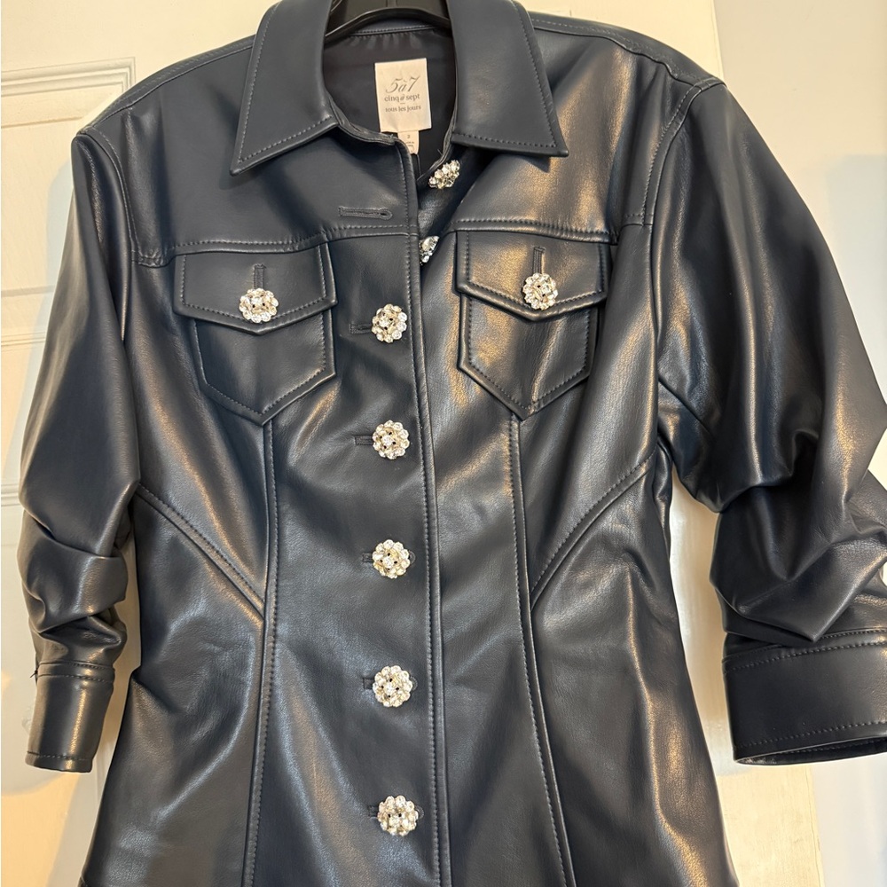 Brand New with Tags Cinq a Sept Blue Faux Leather Blazer